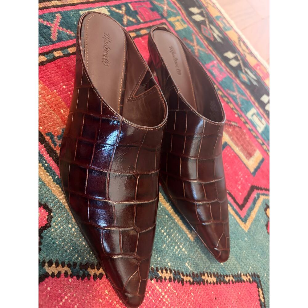 Madewell The Emilie Heeled Mule Chocolate Raisin Croc Leather Size 9 NWOB - Picture 5 of 9